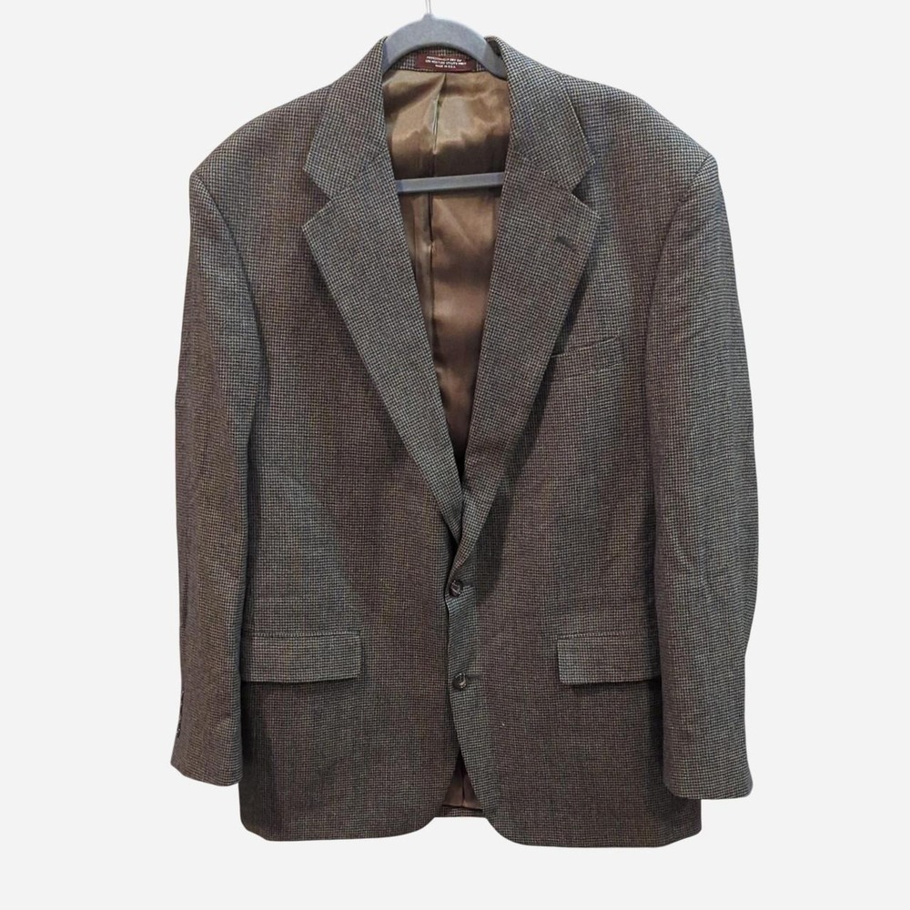 Vtg Evan Picone 46L blue houndstooth tweed union made in USA wool sports coat